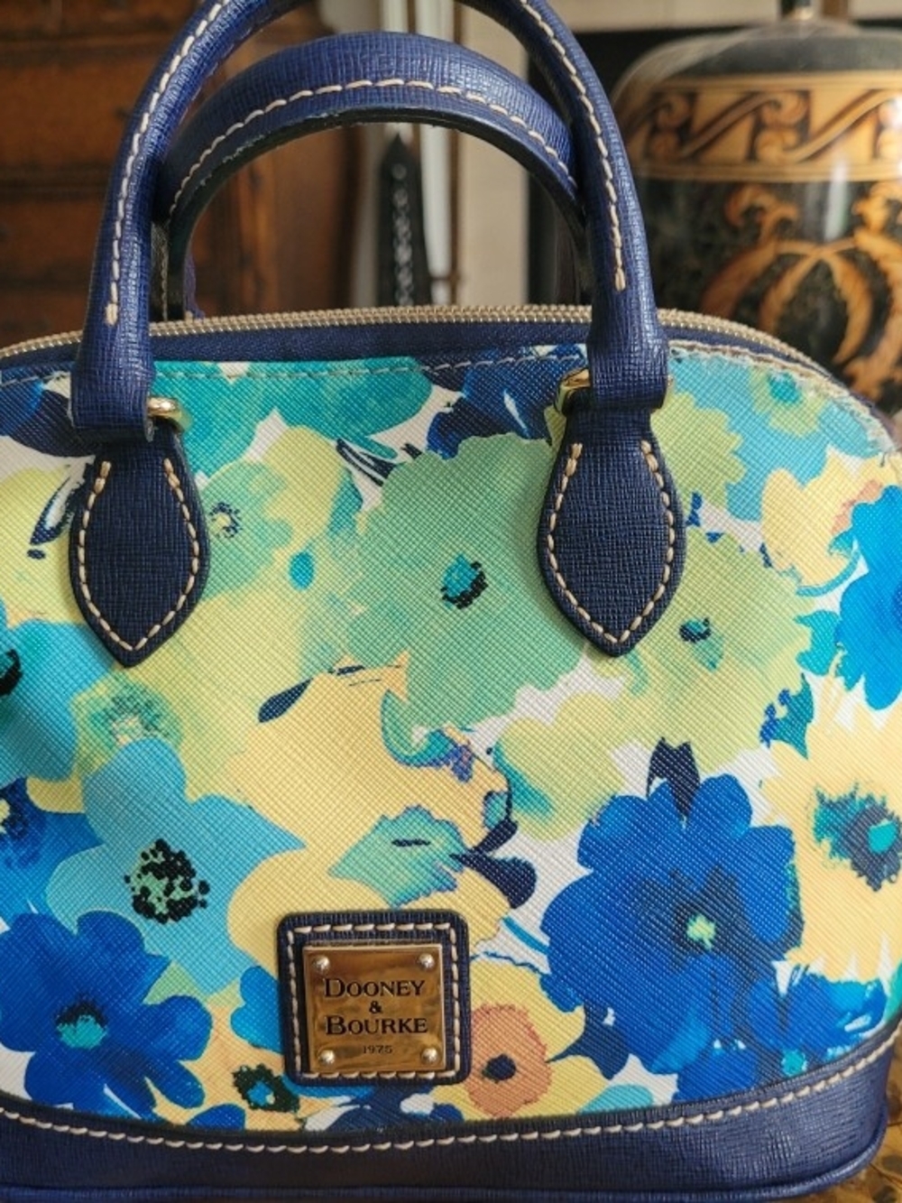 Dooney & Bourke Blue Floral Dome Satchel - Picture 1 of 11
